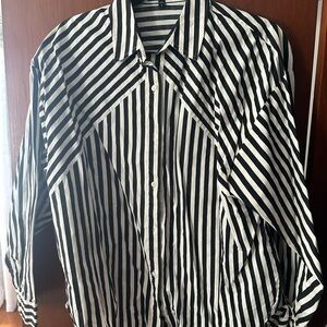 Express Black and White Striped Casual Shirt